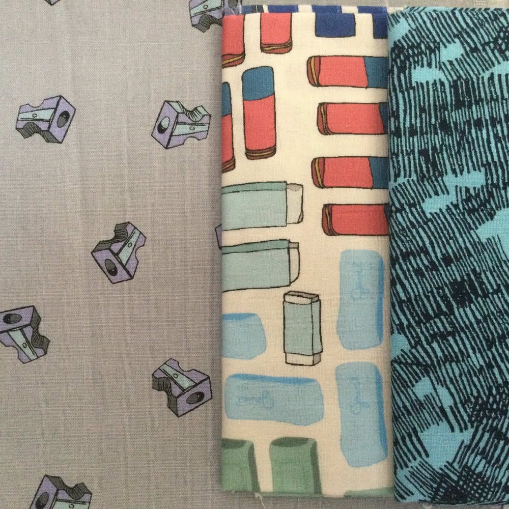 Cotton Fabric Pencil Club Heather Givans Windham Erasers Sharpeners Fat Quarters